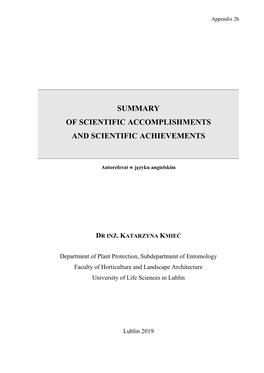 Summary of Scientific Accomplishments and Scientific Achievements