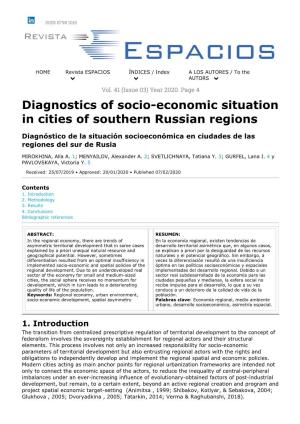Diagnostics of Socio-Economic Situation in Cities of Southern Russian Regions