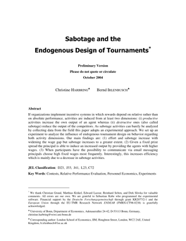 Sabotage and the Endogenous Design of Tournaments*