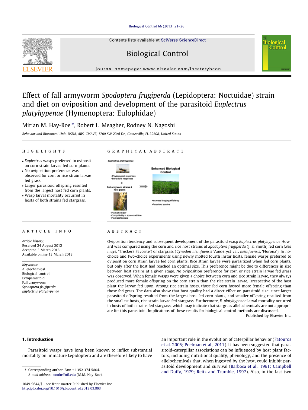 Effect of Fall Armyworm Spodoptera Frugiperda (Lepidoptera: Noctuidae