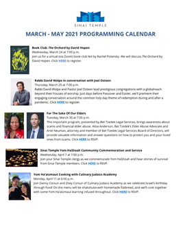 March - May 2021 Programming Calendar