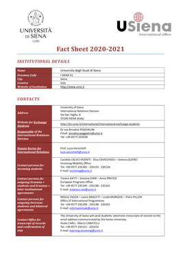 Fact Sheet Siena 2020-2021
