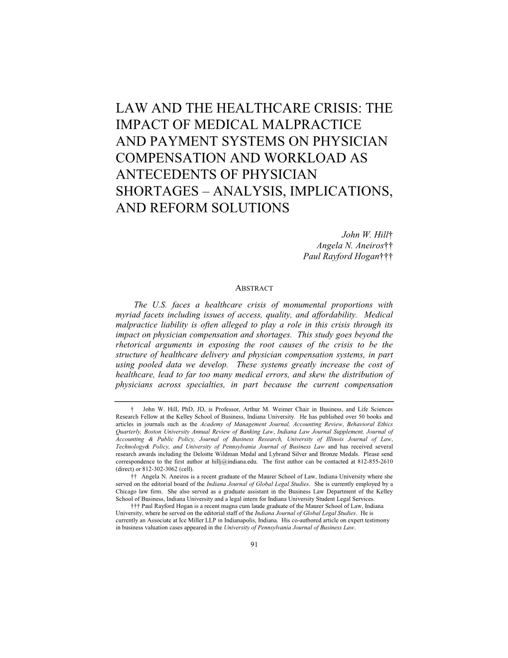 Law and the Healthcare Crisis: the Impact of Medical