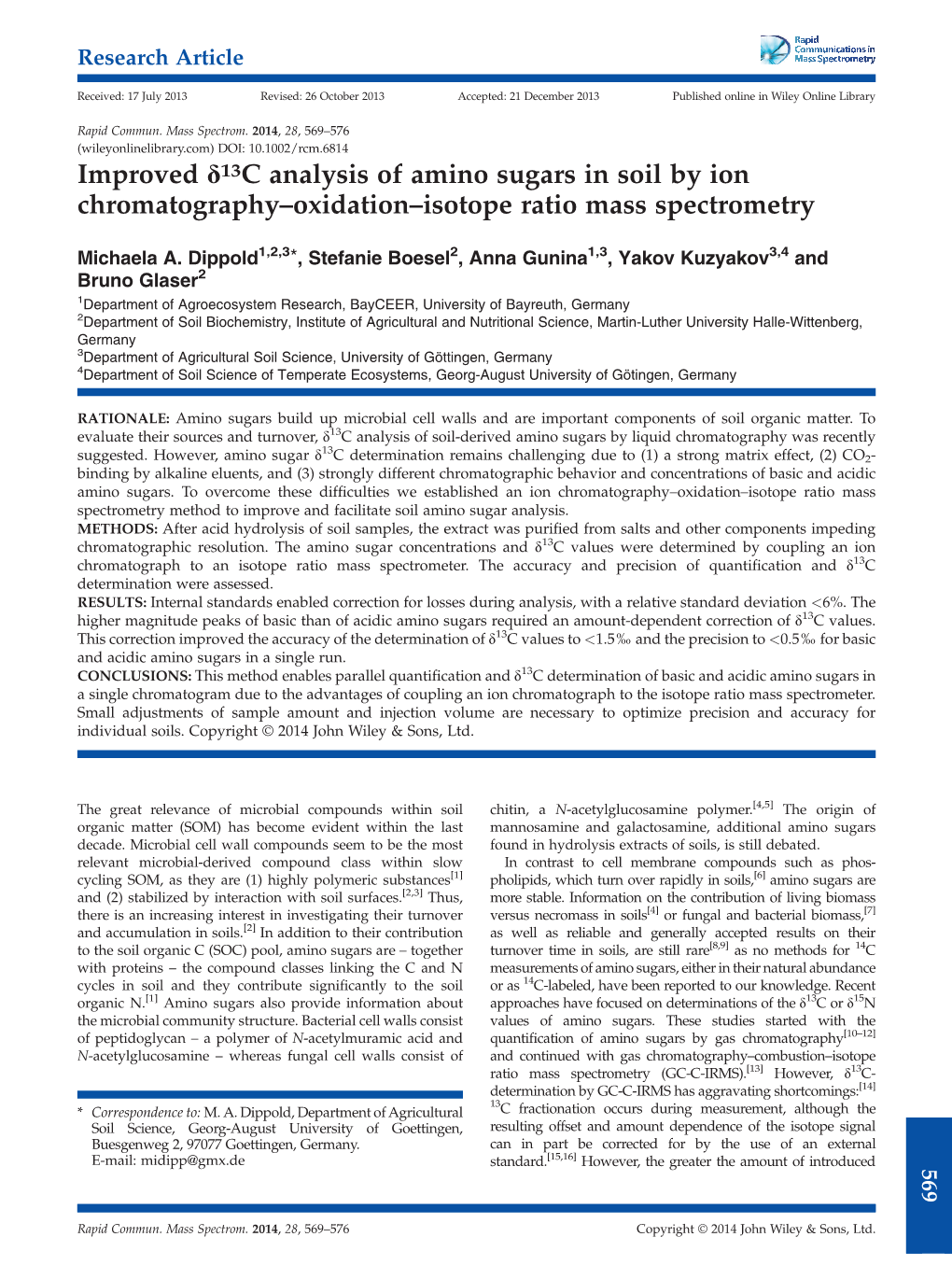 Improved 13C Analysis of Amino Sugars in Soil by Ion