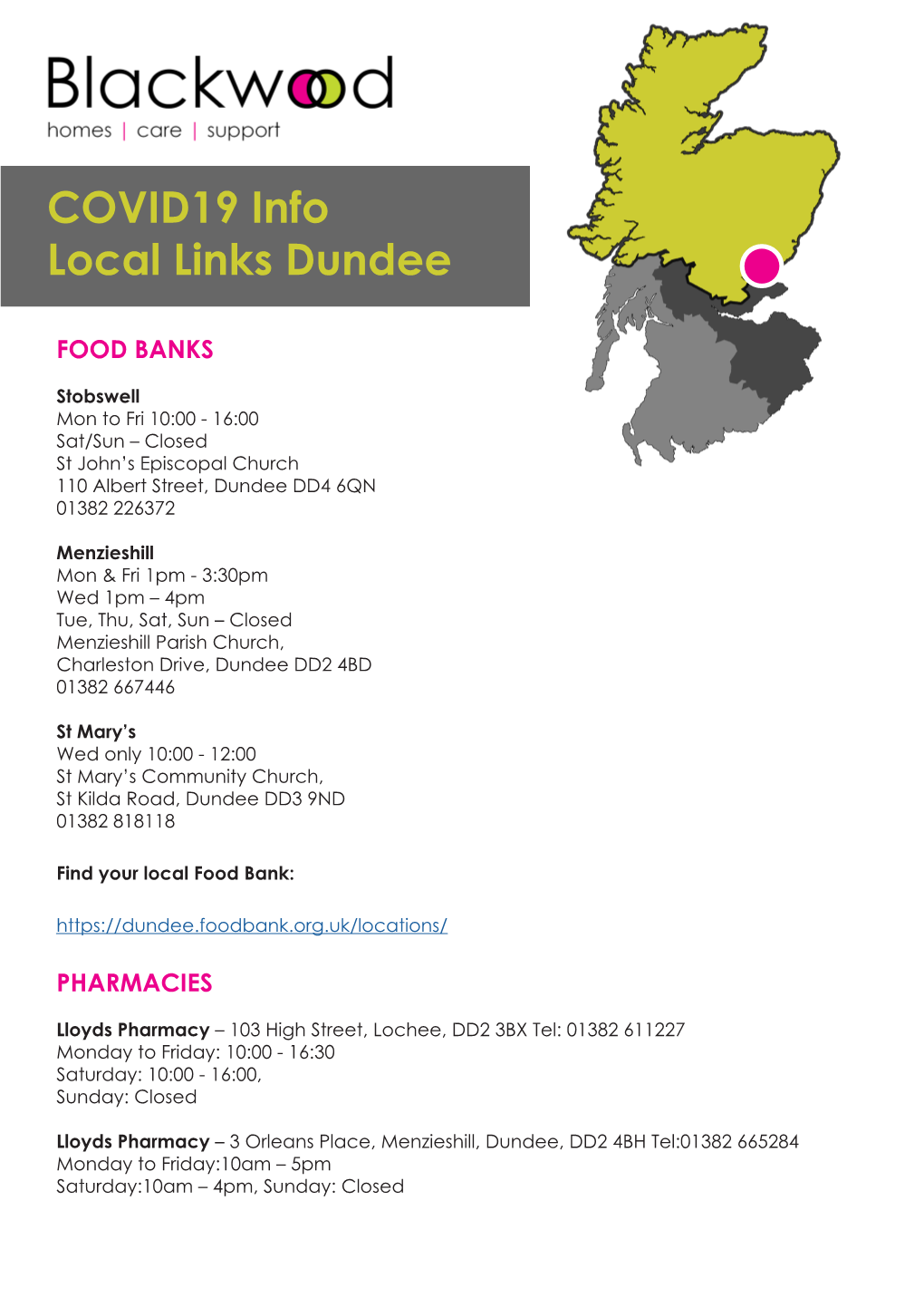 COVID19 Info Local Links Dundee