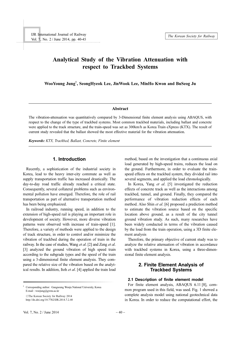 Analytical Study of the Vibration Attenuation with Respect to Trackbed Systems