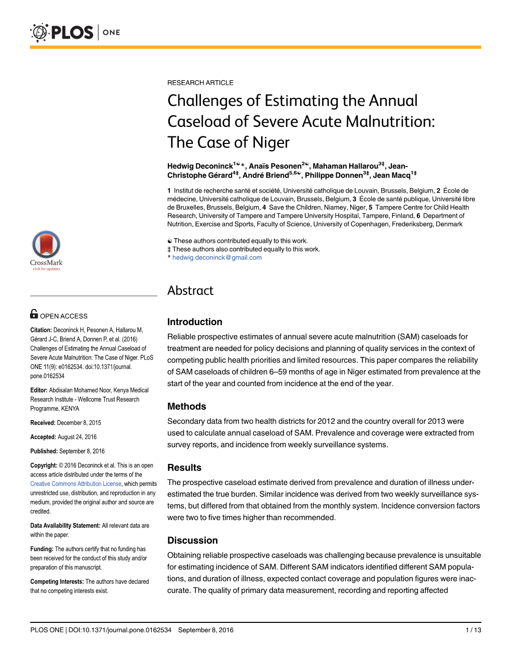 Challenges of Estimating the Annual Caseload of Severe Acute Malnutrition: the Case of Niger