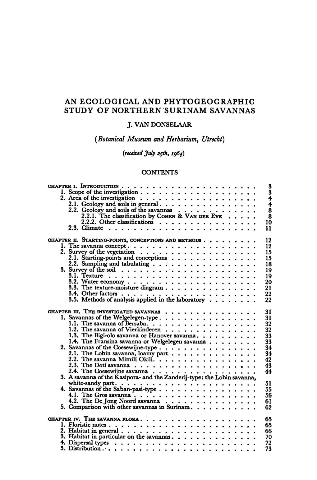 An Ecological and Phytogeographic Study of Northern Surinam Savannas