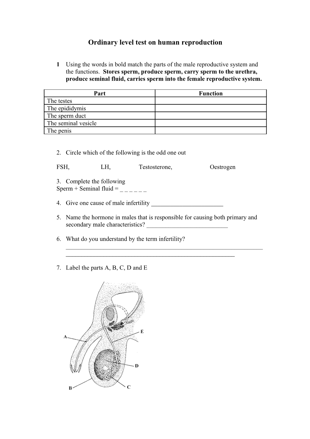 Ordinary Level Test on Human Reproduction