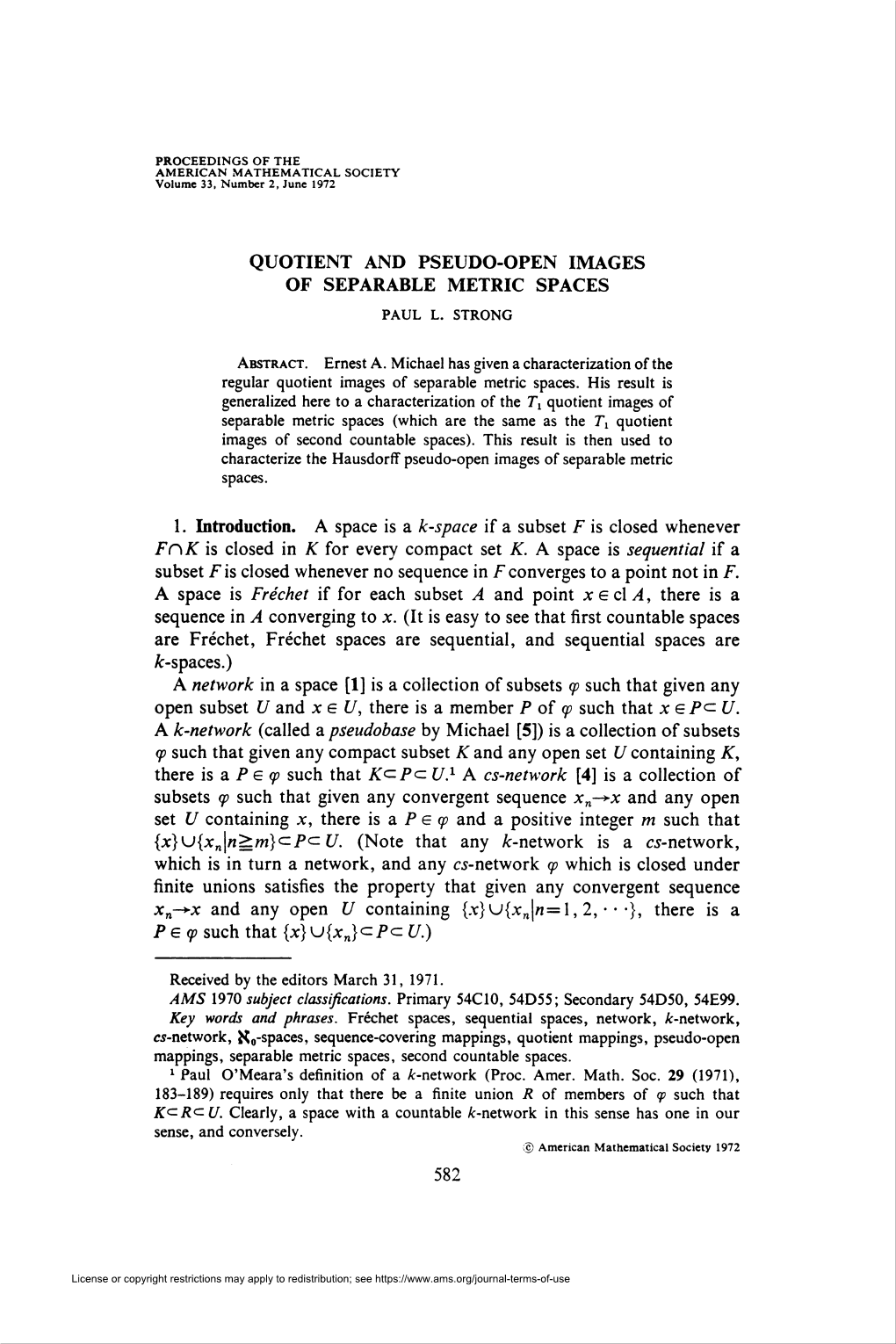 Quotient and Pseudo-Open Images of Separable Metric Spaces Paul L