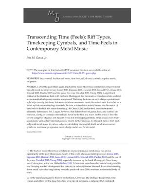 Riff Types, Timekeeping Cymbals, and Time Feels in Contemporary Metal Music