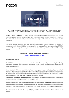 Nacon Previews Its Latest Projects at Nacon Connect