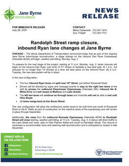 Randolph Street Ramp Closure, Inbound Ryan Lane Changes at Jane Byrne