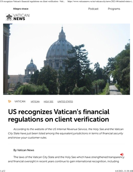 US Recognizes Vatican's Financial Regulations on Client Verification - Vati