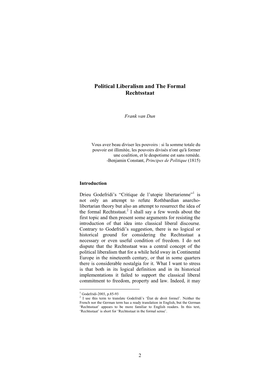 Political Liberalism and the Formal Rechtsstaat