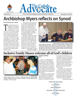 November 12, 2014 Archbishop Myers Refl Ects on Synod by Archbishop John J