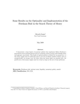 Some Results on the Optimality and Implementation of the Friedman Rule in the Search Theory of Money