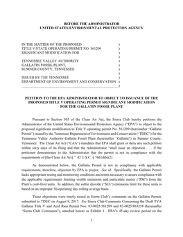 2017 Petition Requesting the Administrator Object to Title V Permit for TVA Gallatin