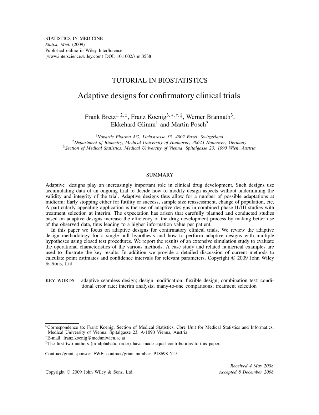 Adaptive Designs for Confirmatory Clinical Trials