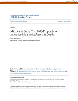 Two 1893 Proposals to Introduce Islam in the American South Brent D