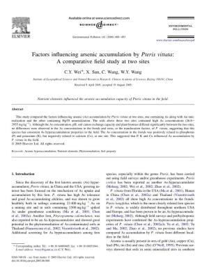 Factors Influencing Arsenic Accumulation by Pteris Vittata: A