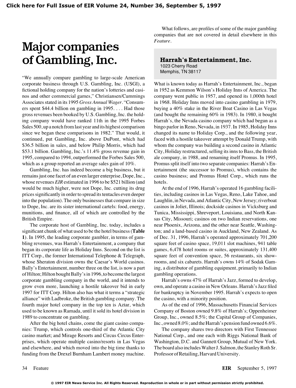 Major Companies of Gambling, Inc