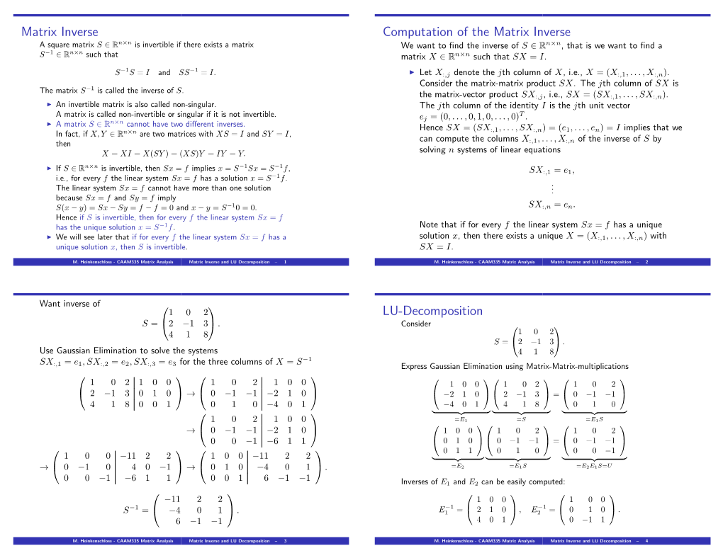 Matrix Inverse and LU Decomposition – 1 M