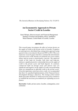 An Econometric Approach to Private Sector Credit in Lesotho
