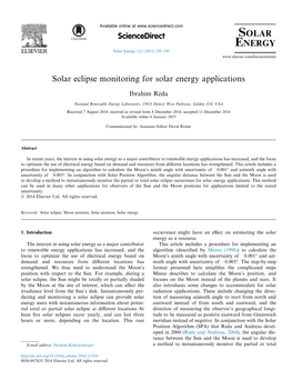 Solar Eclipse Monitoring for Solar Energy Applications