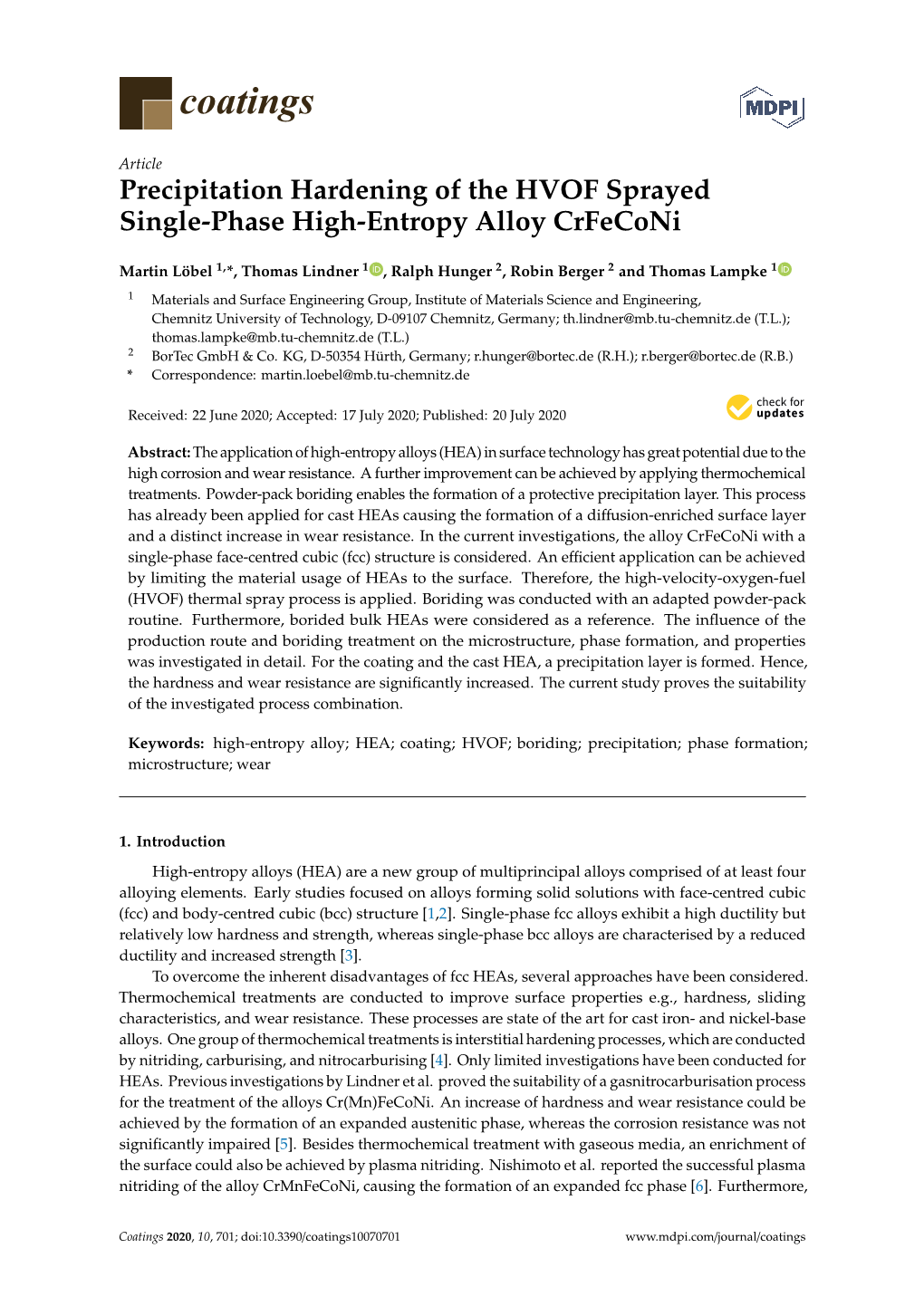 Precipitation Hardening of the HVOF Sprayed Single-Phase High-Entropy Alloy Crfeconi