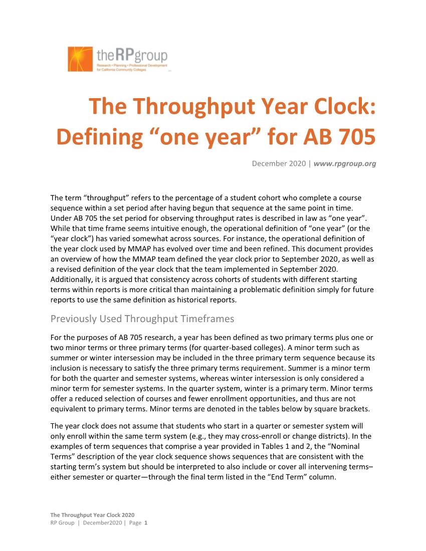 The Throughput Year Clock: Defining “One Year” for AB 705