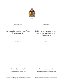 Loi Sur Le Gouvernement Du Territoire Provisoire De Kanesatake