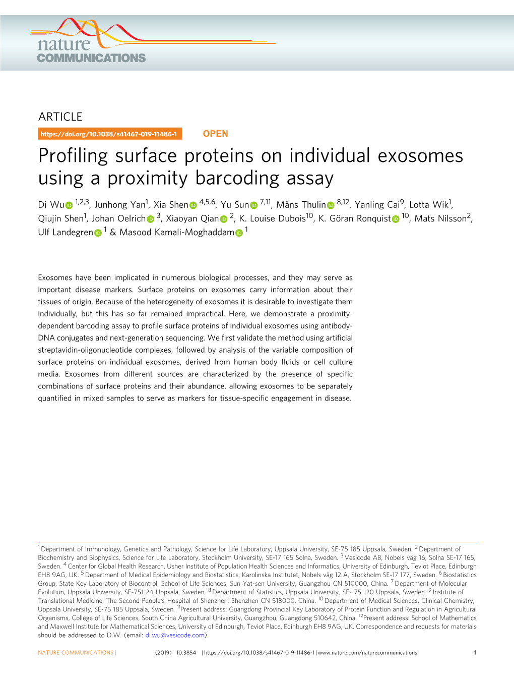 Profiling Surface Proteins on Individual Exosomes Using a Proximity