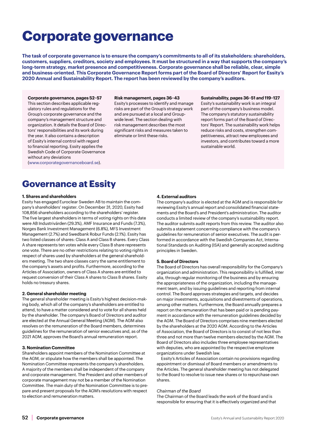 Essity Annual and Sustainability Report 2020