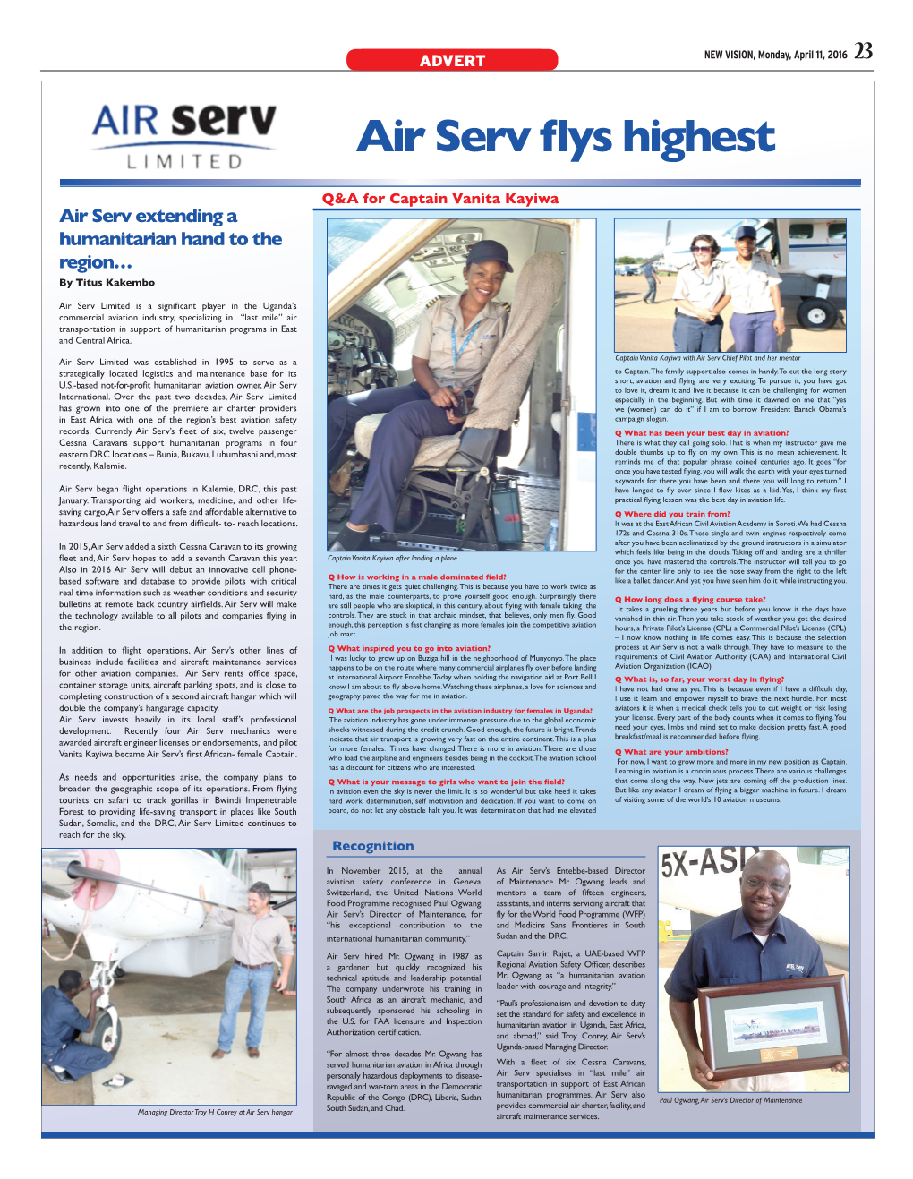 Air Serv Flys Highest