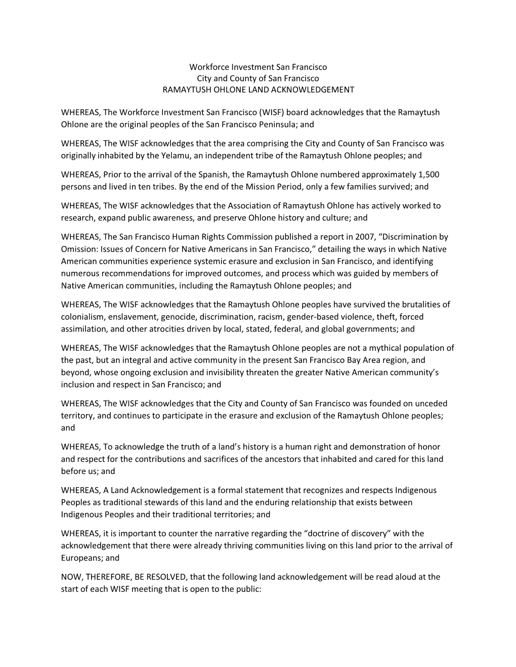 WISF Land Acknowledgement Resolution