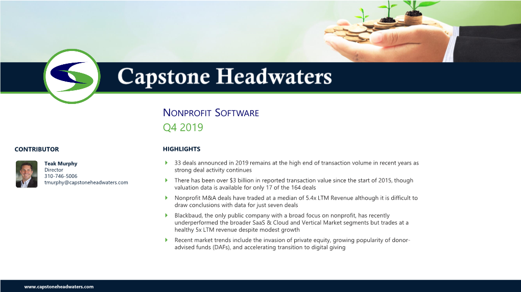 Capstone Headwaters Nonprofit Software Team & Deal Experience Nonprofit Software Report | Q4 2019