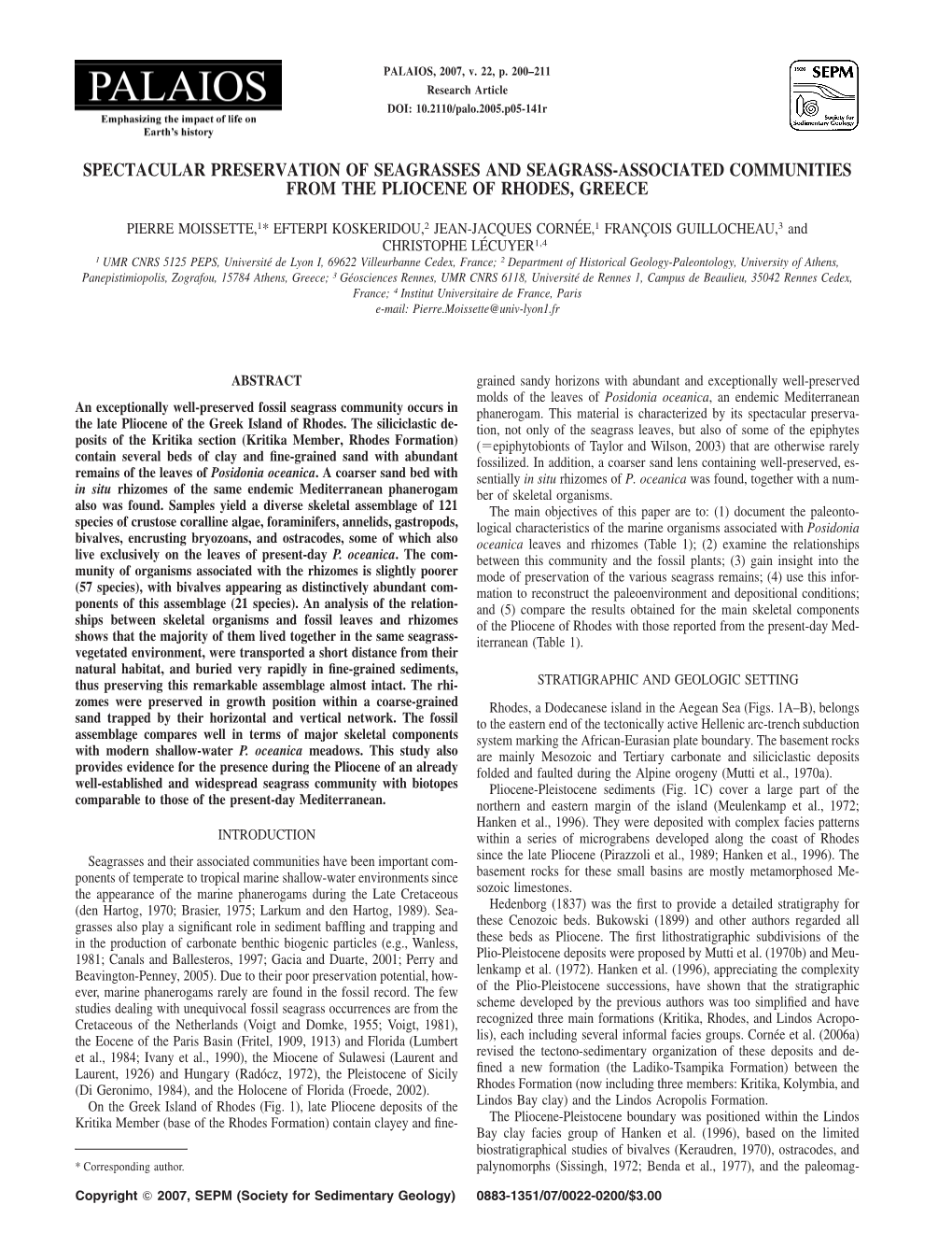 Spectacular Preservation of Seagrasses and Seagrass-Associated Communities from the Pliocene of Rhodes, Greece