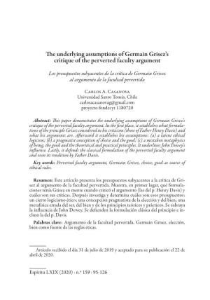 The Underlying Assumptions of Germain Grisez's Critique of The