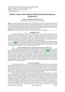 Nuclear Energy Status in Russia: Historical and Contemporary Perspectives