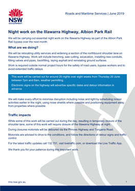 Night Work on the Illawarra Highway, Albion Park Rail