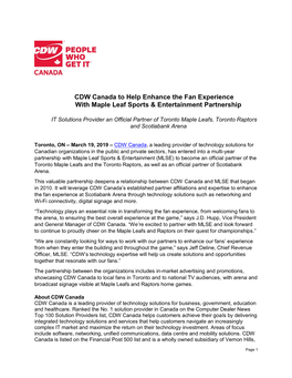 CDW Canada to Help Enhance the Fan Experience with Maple Leaf Sports & Entertainment Partnership