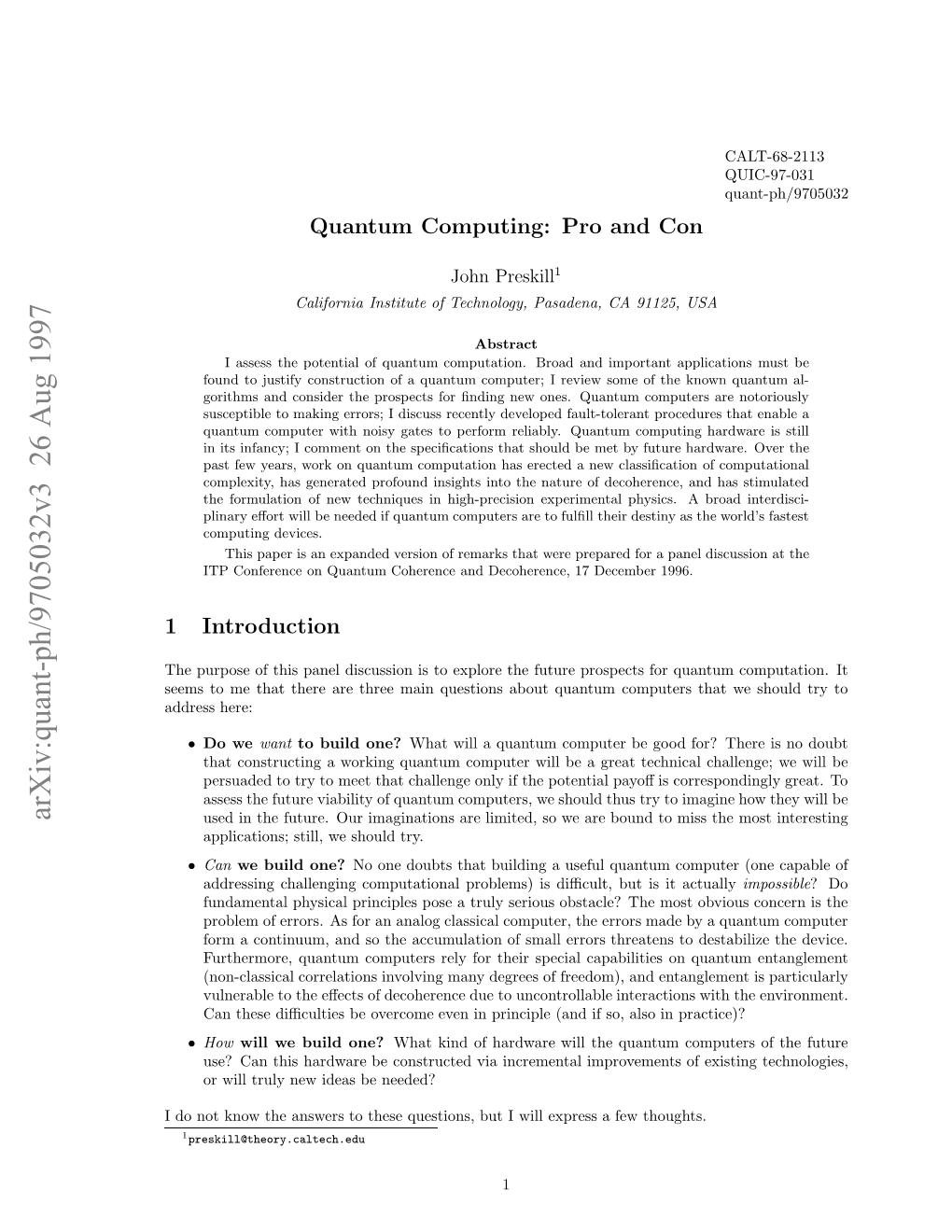 Arxiv:Quant-Ph/9705032V3 26 Aug 1997