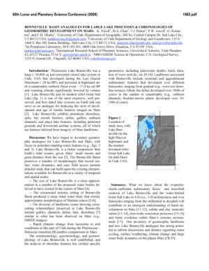 Bonneville Basin Analogues for Large Lake Processes & Chronologies of Geomorphic Development on Mars