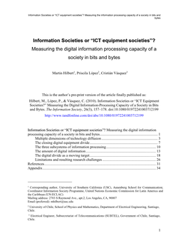 “ICT Equipment Societies”?? Measuring the Digital Information