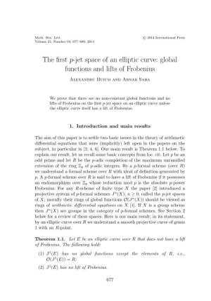 The First P-Jet Space of an Elliptic Curve: Global Functions and Lifts Of