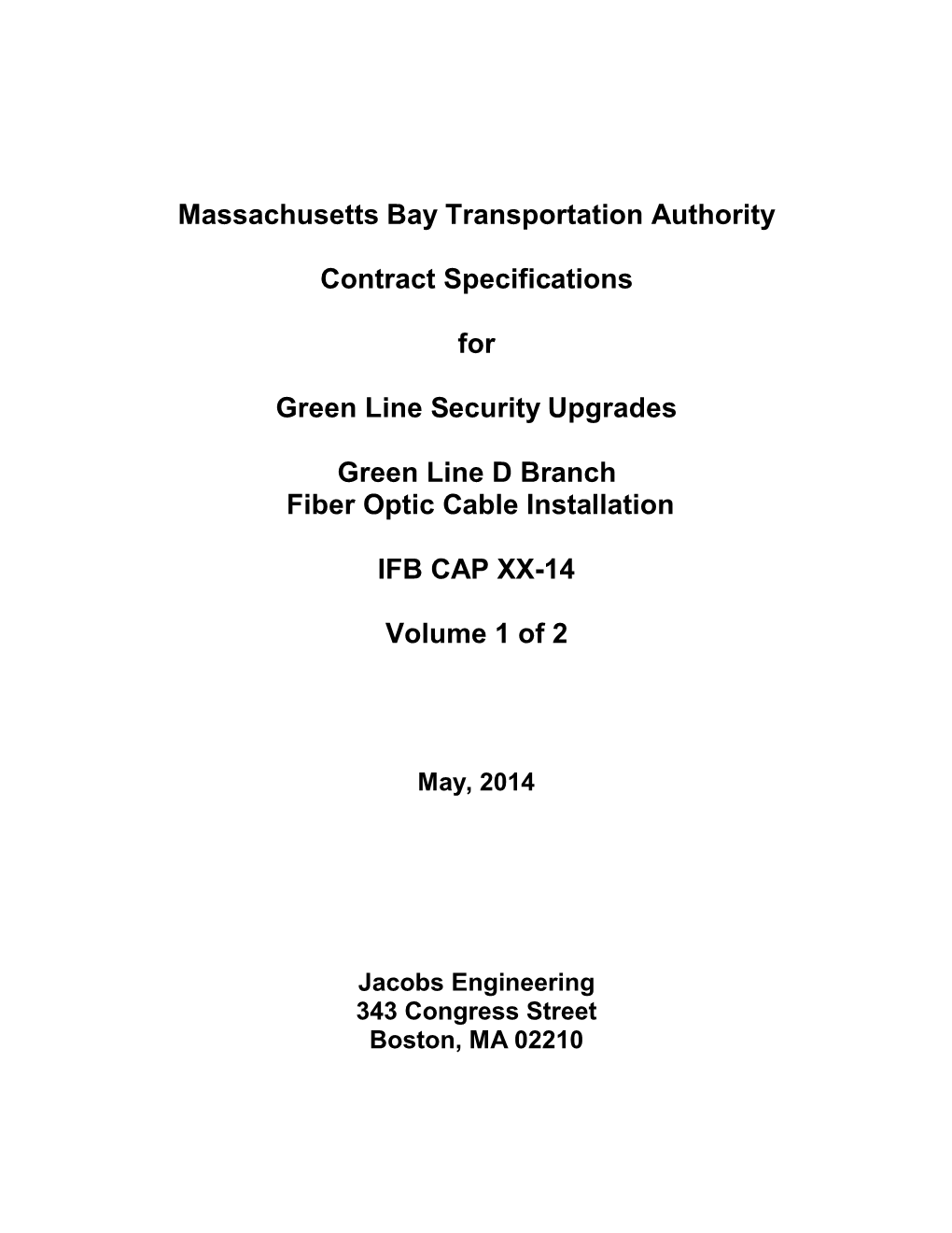 Massachusetts Bay Transportation Authority Contract Specifications For
