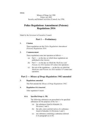 Police Regulations Amendment (Poisons) Regulations 2016