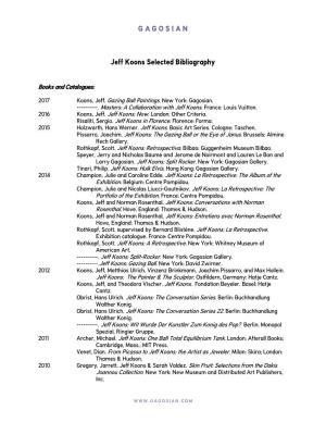 Jeff Koons Selected Bibliography