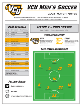 VCU Men's Soccer Page 1/1 Overall Team Statistics As of Feb 25, 2021 All Games